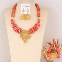 4ujewelry  NEW Design Nature Coral African Wedding Jewellery Set Bridal Jewelry For Women 2023