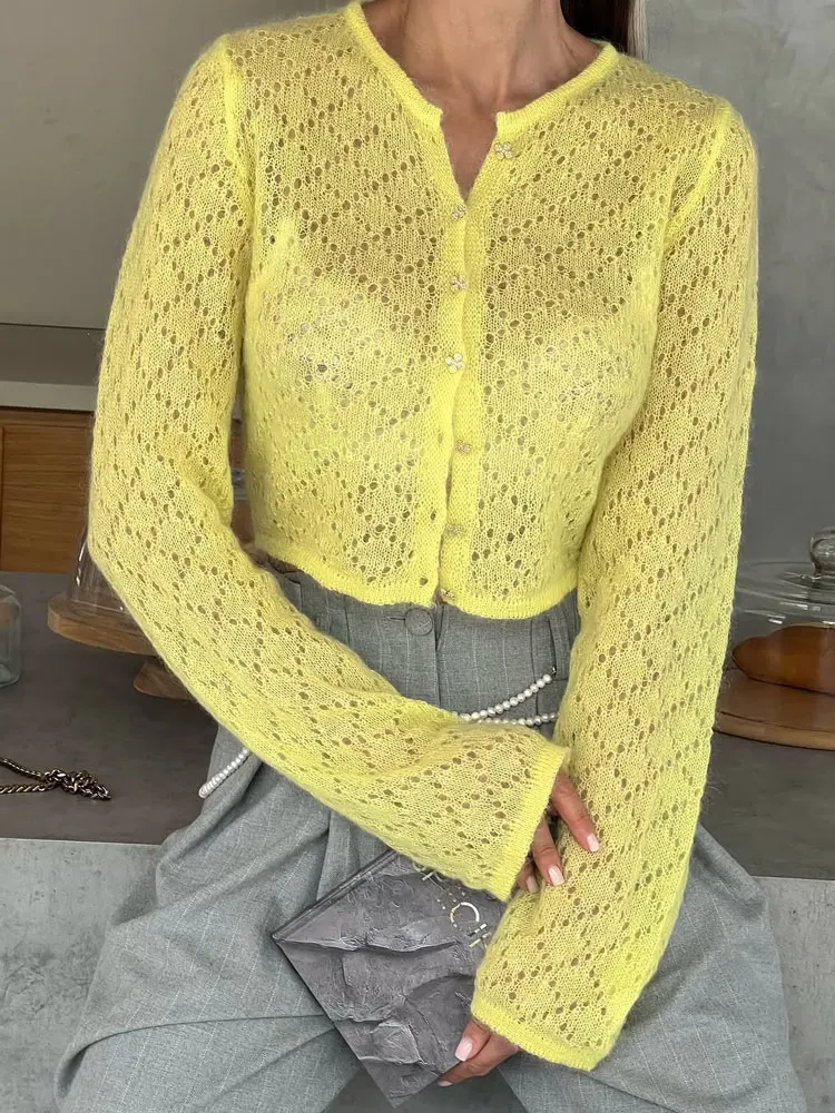 Tossy Maglieria estiva Cardigan scavato Manica lunga femminile Casual Top corto Patchwork Cardigan in maglia trasparente Outwear 2025