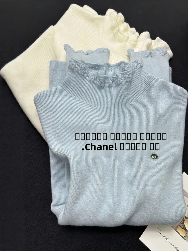 

Blue Knitted f High Collar Women's Base Layer irt Autumn Winter Soft Elastic Inner Wear Sweater Commute Sle Loose...