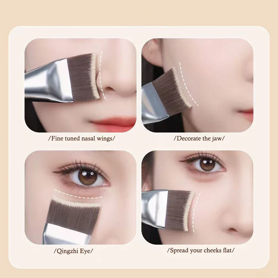 แปรงแต่งหน้ารองพื้น แปรงแต่งหน้ารองพื้นแบบครีมสำหรับมืออาชีพ แปรงแต่งหน้ารองพื้นแบบแบน เครื่องมือแต่งหน้ารองพื้นแบบครีม