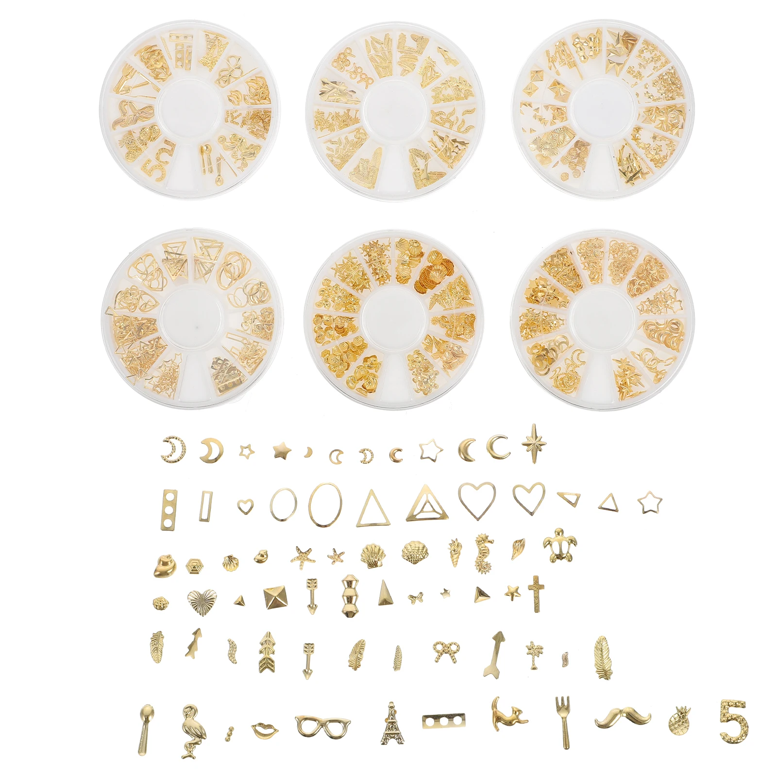 

6 Boxes Star Moon Rivets Nail Art Decors Durable Alloy Materials DIY Manicure Accessories Golden nament Home Salon Use Custom