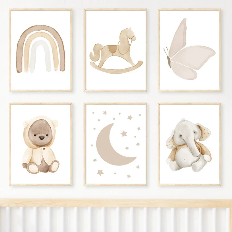 

Elephant Bear Butterfly Rainbow Moon Star Nursery Wall Art Canvas Painting Posters And Prints Pictures For Baby Kids Room Decor