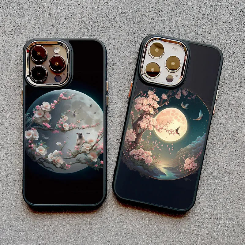 Luxe Maan Op De Tak Zachte Siliconen Telefoon Gevallen Voor iphone 16 13 12 11 Pro Max 15 14 Pro Max Plus XR X XS 7 8 plus SE2 Cover