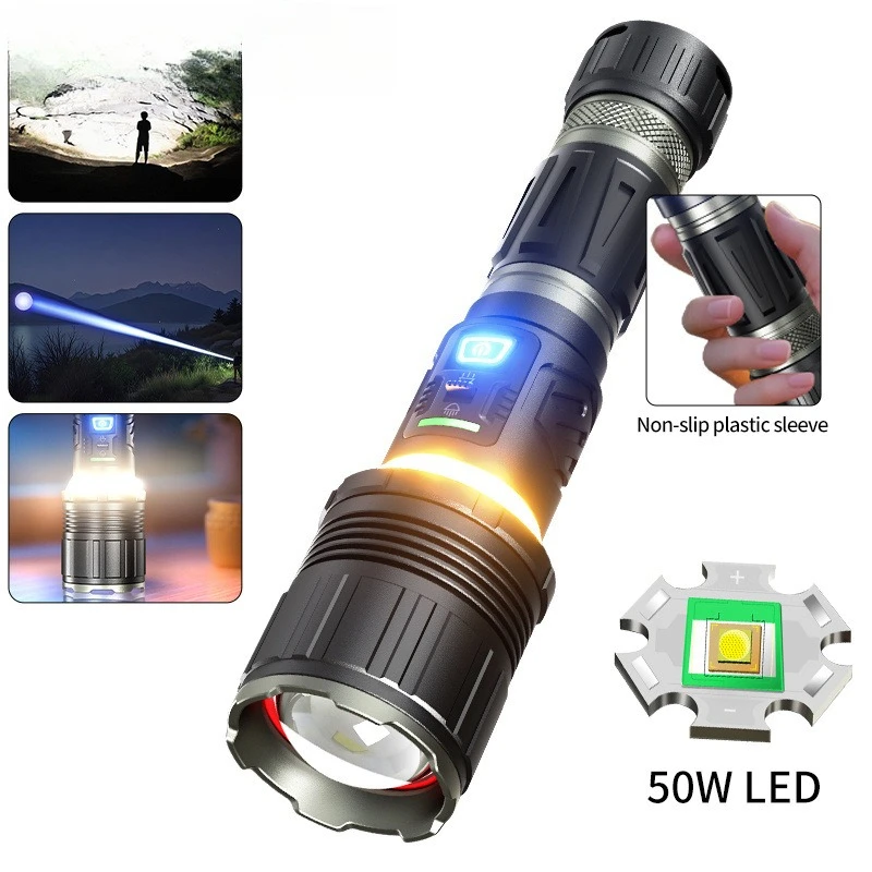 풀 알로이 1500미터 4모드 IPX4 50W 연꽃 모양 헤드 화이트 레이저 손전등 극강 밝기 장거리 창문 파괴용