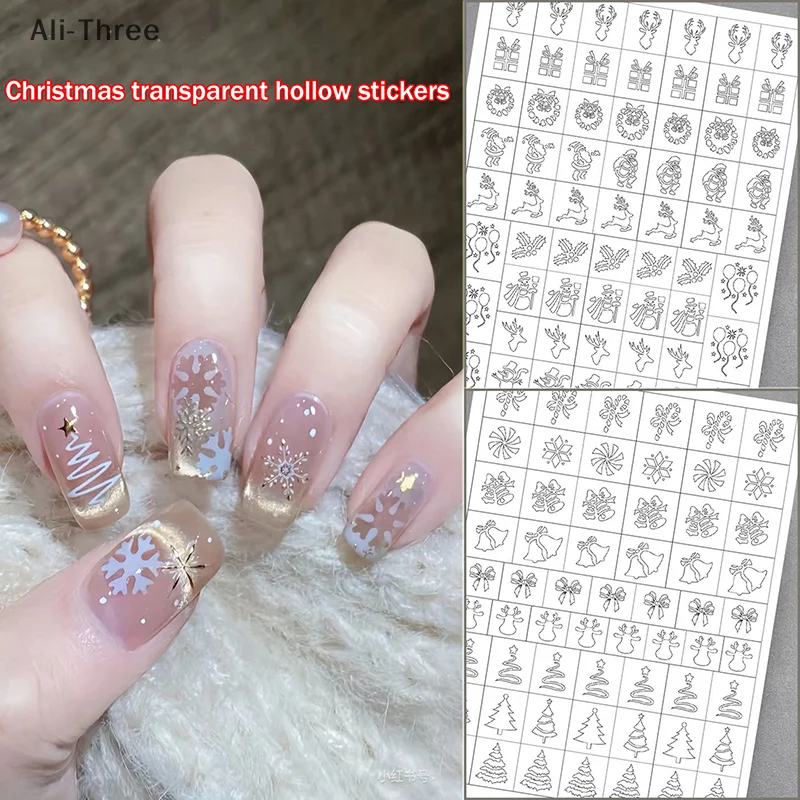 Airbrush Stencil For Nails Winter Snowflake Snow Tree Christmas Decors Hollow Nail Stickers Airbrush French Manicure Tips
