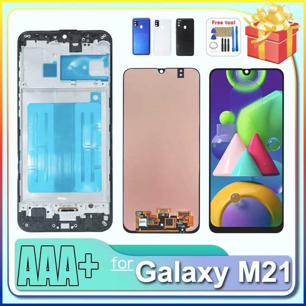 AMOLED LCD-дисплей для Samsung Galaxy M21, сенсорный экран, дигитайзер, сменный модуль в сборе для Samsung M215F/DS с рамкой