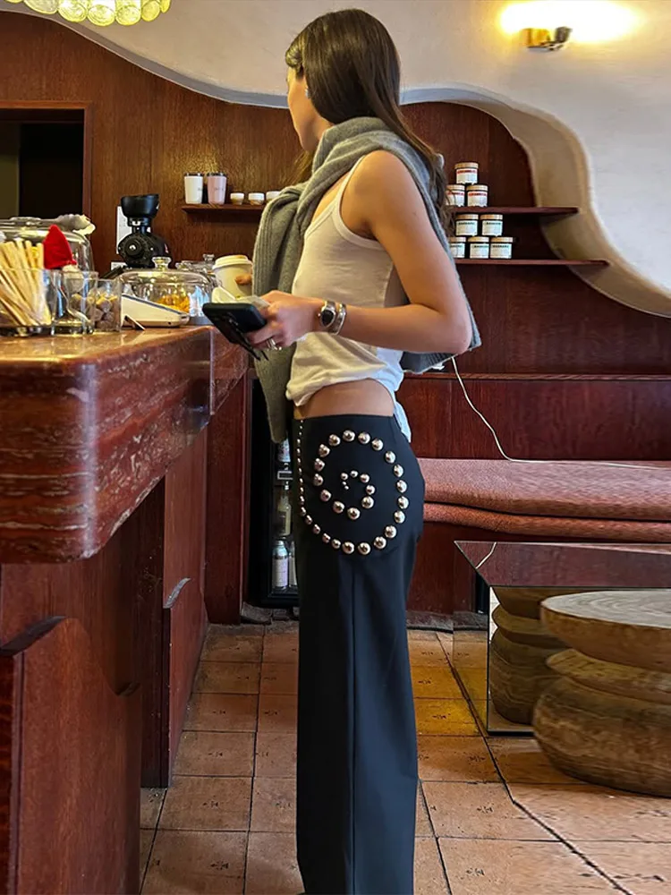 Fashion Y2K Women's Pant With Rivet Autumn Loose Wide Leg Pants Female 2026 Vintage Ladies All-match Streetwear Trousers New