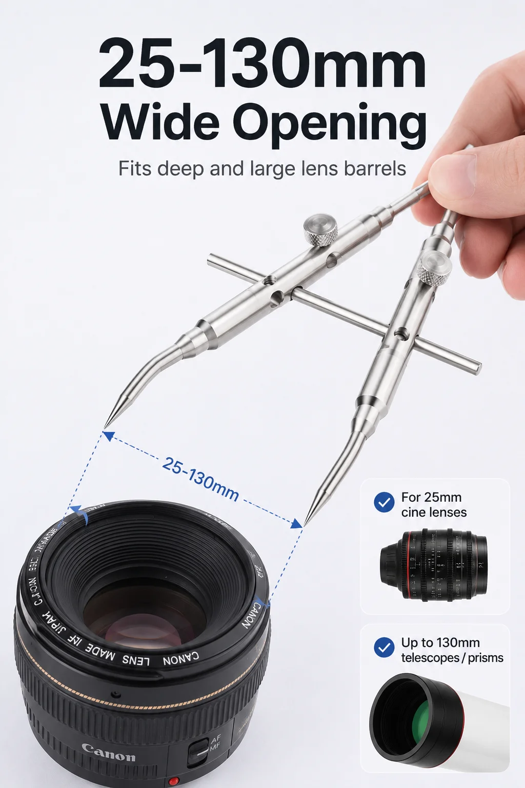 Curved Lens Spanner Wrench Stainless Steel Camera Lens Repair Opening Tool 25-130mm for Lens Telescope Prism Microscope