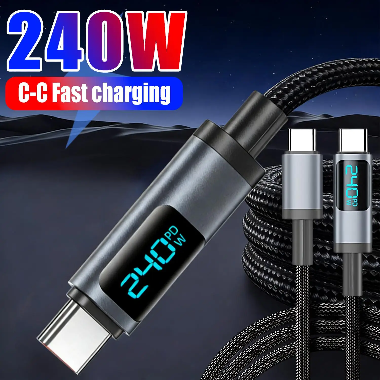 

Digital Display Double Type C Fast Charging Data Cable For iPhone iPad Samsung Mi Tablet Universal Dual USB-C Charger Cord