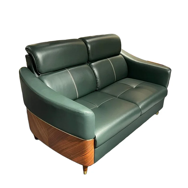 

New Chinese-style North American black walnut sofa combination, modern negotiation office leather sofa
