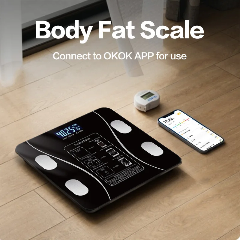 Smart Bluetooth Body Fat Scale Rechargeable Electronic Weight Scale APP Intelligent Body Composition Household Weighing Scale