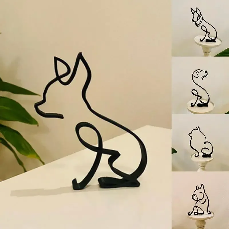 New Dog Art Sculpture Simple Metal Dog Abstract Art Sculpture for Home Party Office Desktop Decoration Cute Pet Dog Cats Gifts