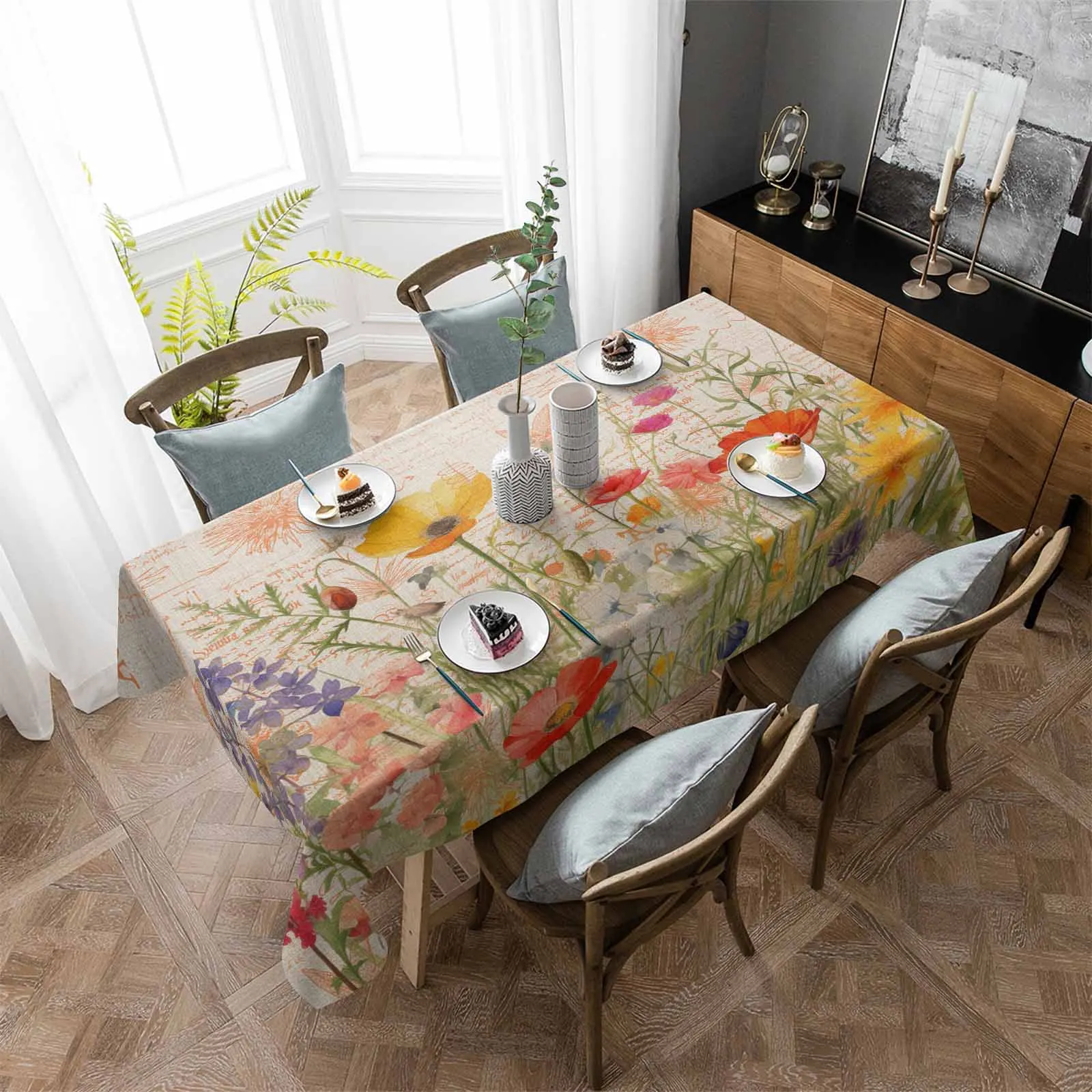 

Poppy Flower Watercolor Illustration Anti-scalding Waterproof Tablecloth Rectangular Round Table Cover Kitchen Furnishings