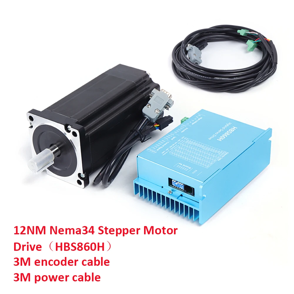 12Nm 8A Nema 34 Closed Loop Schrittmotor Stepper Motor Driver+Power Cable Supply Hybrid Driver CNC Kit