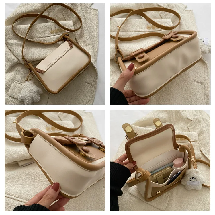 

Cambridge bag female pu leather color contrast shoulder underarm bag girl gentle wind crossbody bag