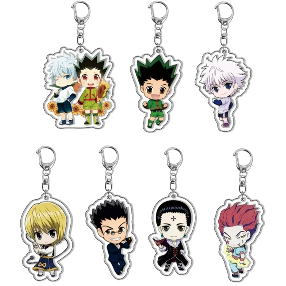 

Fashion Full Time Hunter Keychain Killua Zoldyck Kurapika Gon Keyring Arcylic Pendant Two-sided Key Chain Anime Accessories