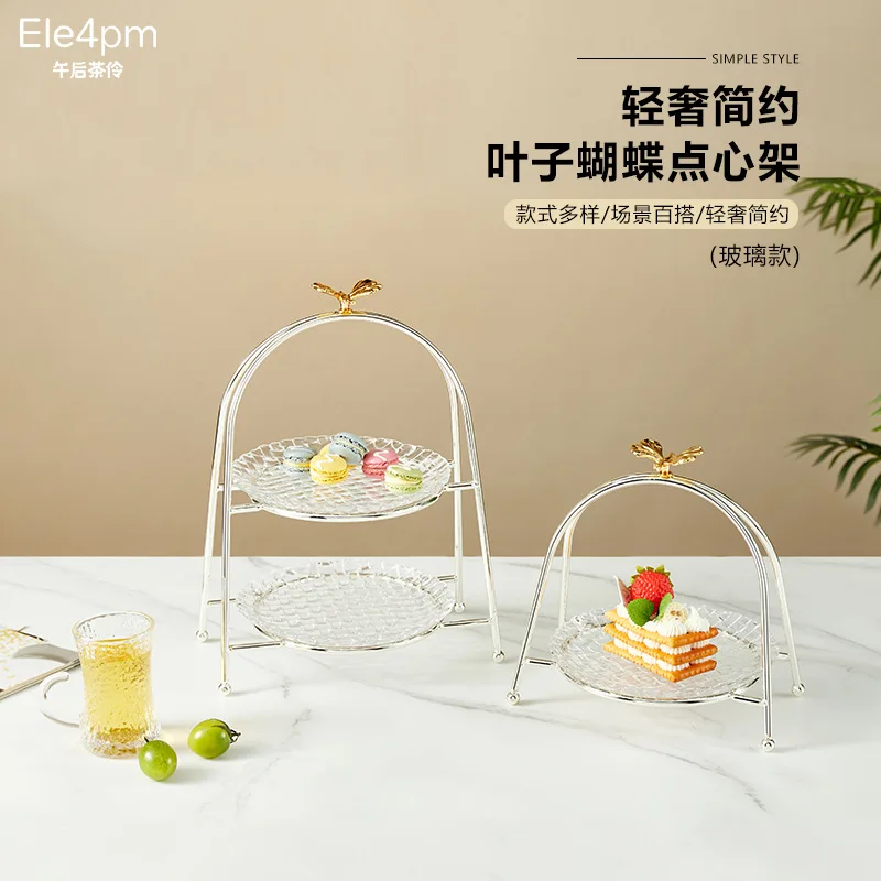 Front desk reception fruit plate snack display glass high value birthday party snack rack wedding dessert display rack