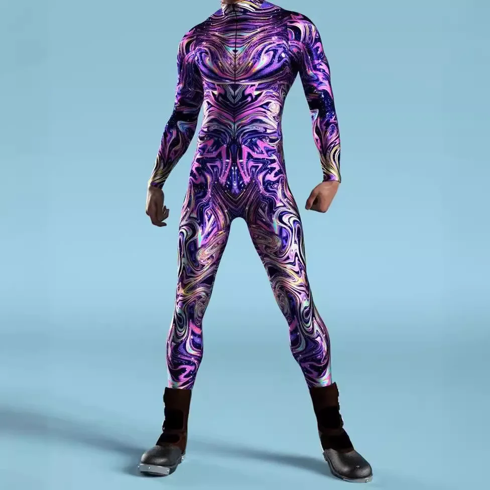

Men Women Halloween Jumpsuits Machine Zentai Skinny Costume Multicolour Printing Bodysuit Party Festival Outfit Catsuit Zipper