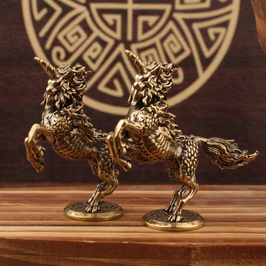 1/2pcs retro old fire unicorn ornament one-horned fire unicorn small copper ware brass handicraft decoration