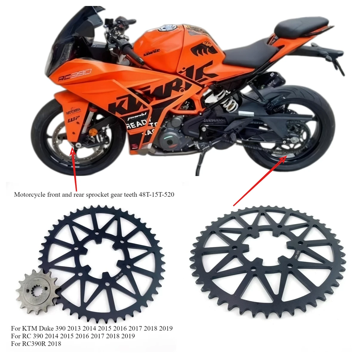 Les dents d'engrenage de pignon avant et arrière de modification de moto conviennent pour Duke390 RC390 Duke 390 2014 2015 2016 2017-2019