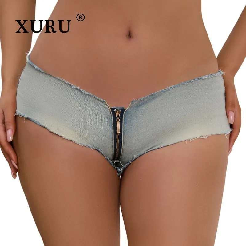 

XURU - New Women's Sexy Nightclub and Bar Jeans, Y2k Clothes Low Waist Piercing Stretch Summer Denim Shorts, Men's Pants