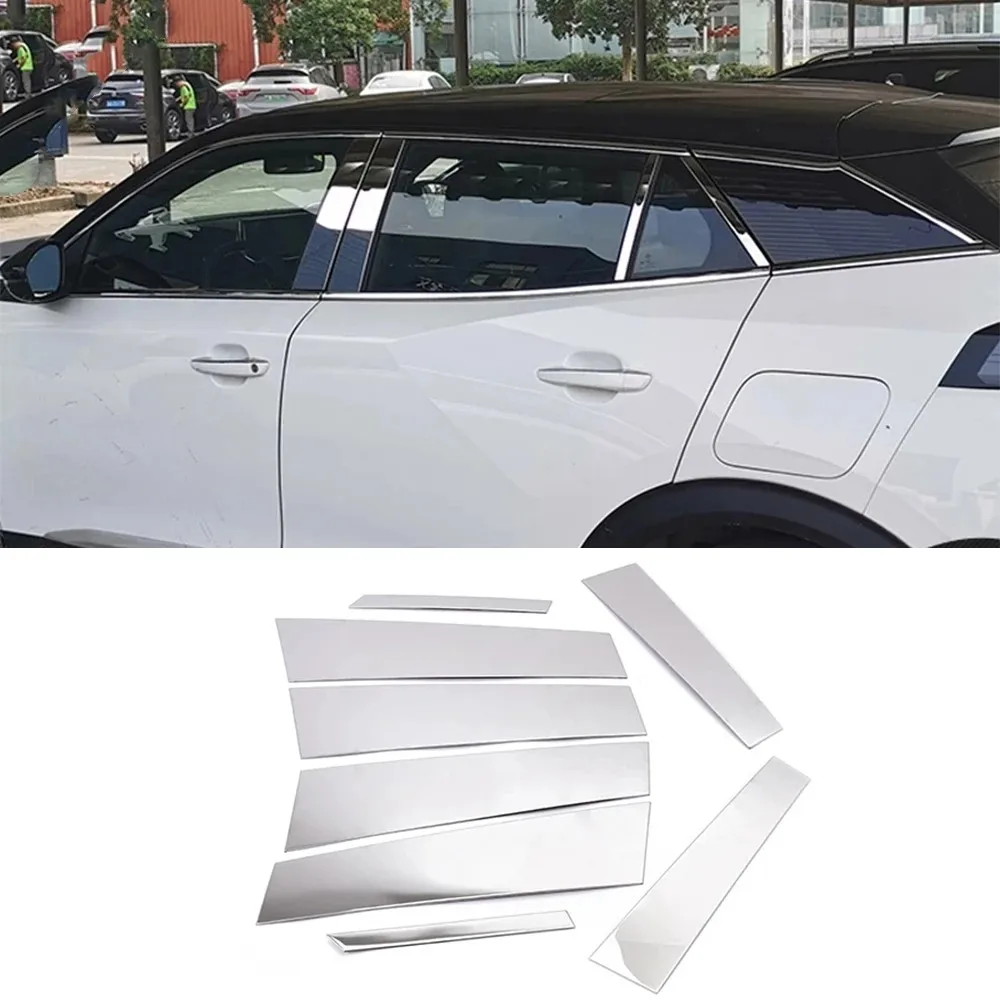 Stainless Steel Auto Center B C Pillars Cover Window Pillar Post Trims Car Accessories For Peugeot 2008 2014 2015-2018 2019-2023