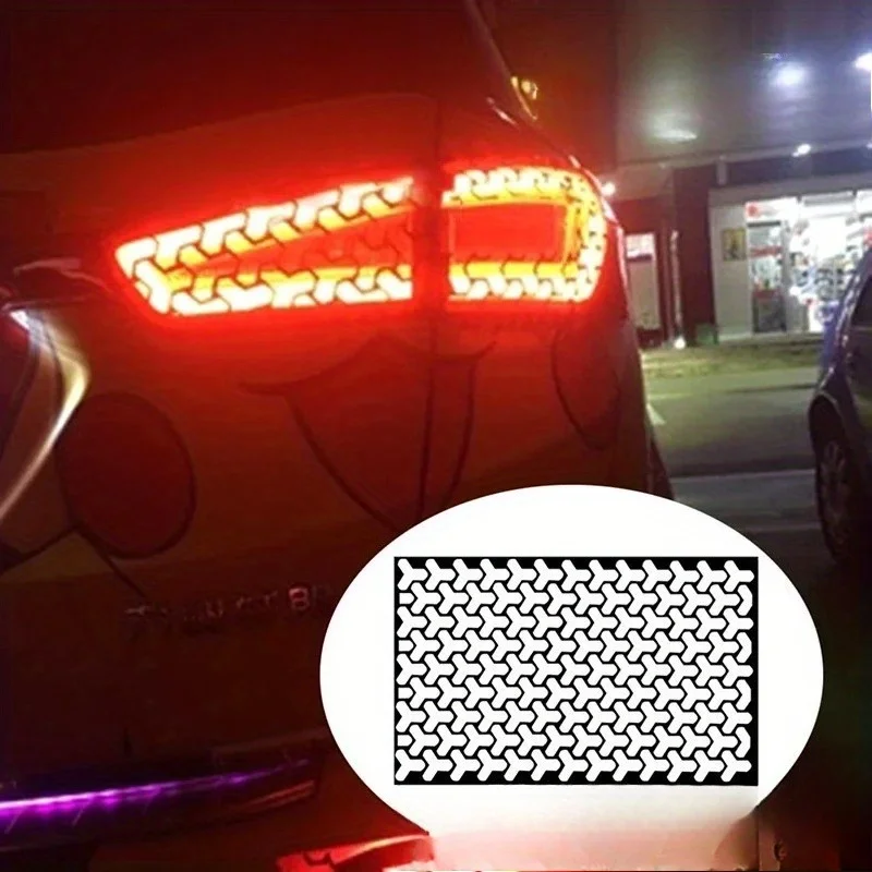 1PC Honeycomb Pattern Car Taillight Sticker Set, Waterproof Vinyl Decals, Black & Rainbow