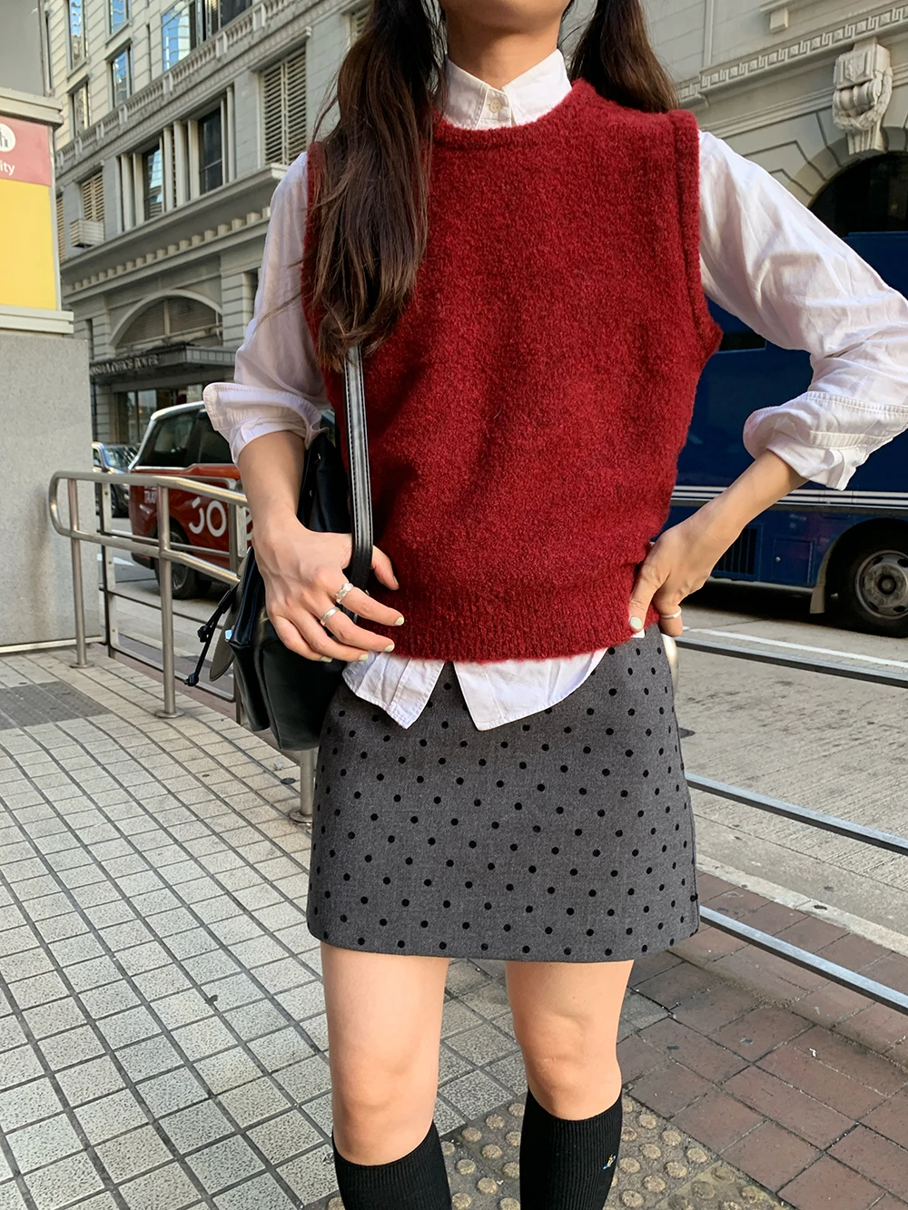 

Шерстяная юбка в горошек А-силуэта с завышенной талией в корейском стиле для женщин, повседневная, для работы и отдыха