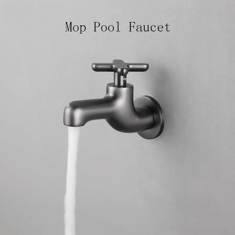 Mop Pool Faucet Soild Brass Gray Black Wall Mounted Creative Single Cold Balcony Washbasin Mop Pool Faucet Outdoor Garden Faucet