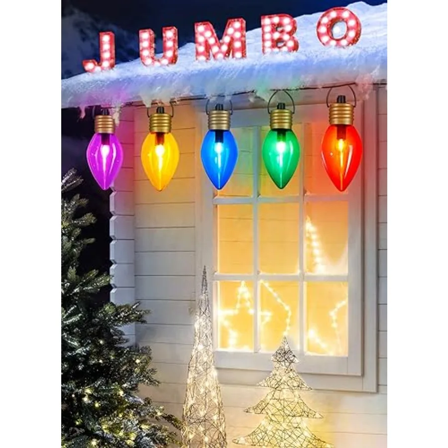 Outdoor Christmas Pathway Lights For Lawn And Yard Decorations, Waterproof C9 Bulbs In Warm White, 17 Feet With 10 Jumbo LED Li