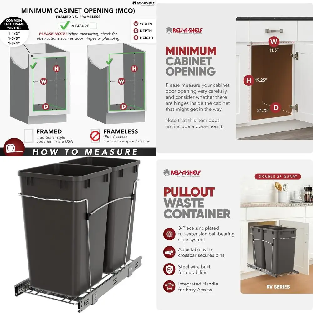 

Kitchen Cabinet-Style 27 Qt. Pullout Trash Bin with Extension Slides in Orion Gray