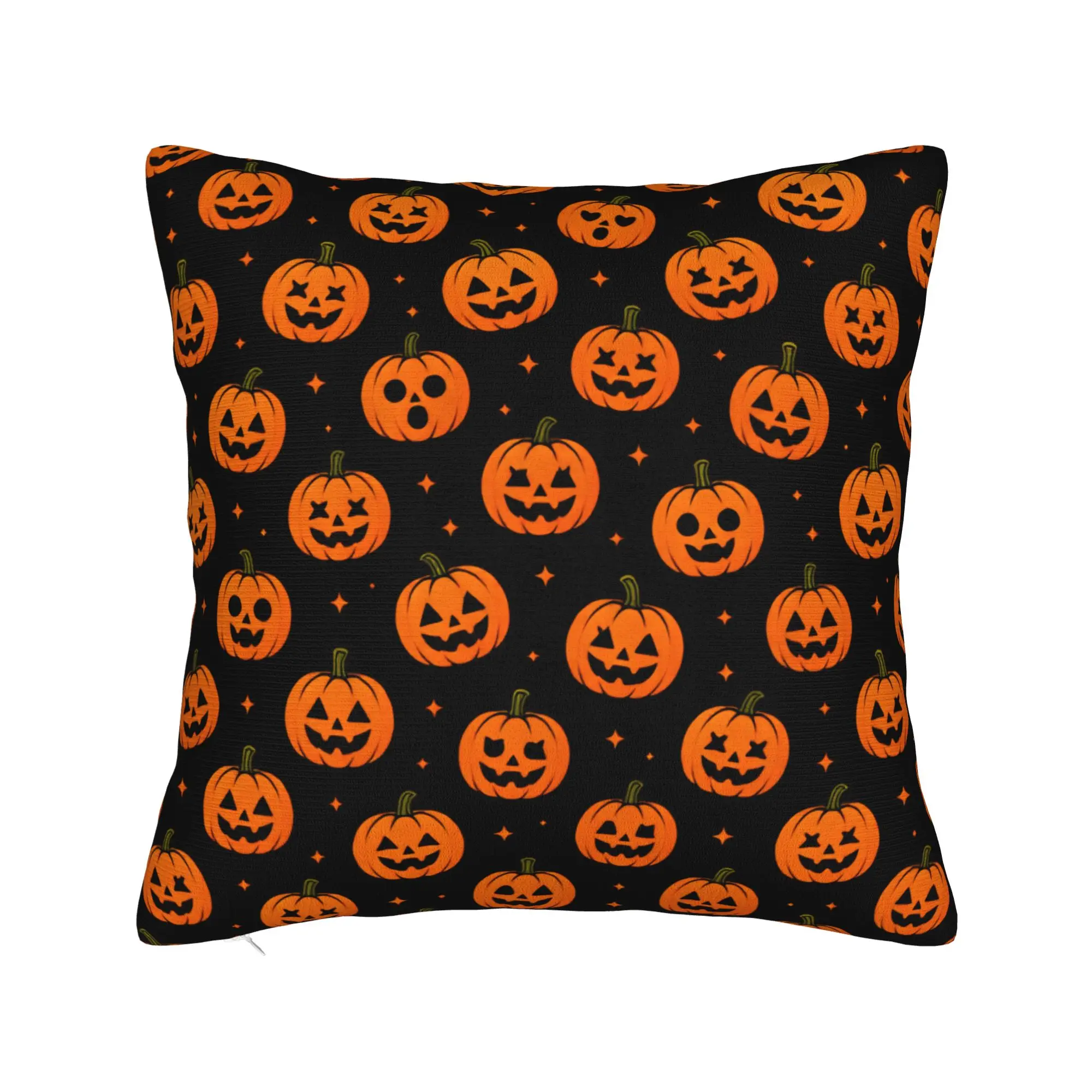 Pillow Cover Halloween Different Face Pumpkin Seamless Pattern Black Background  Funny Pillow Case For Couch Bedroom Pillowcases