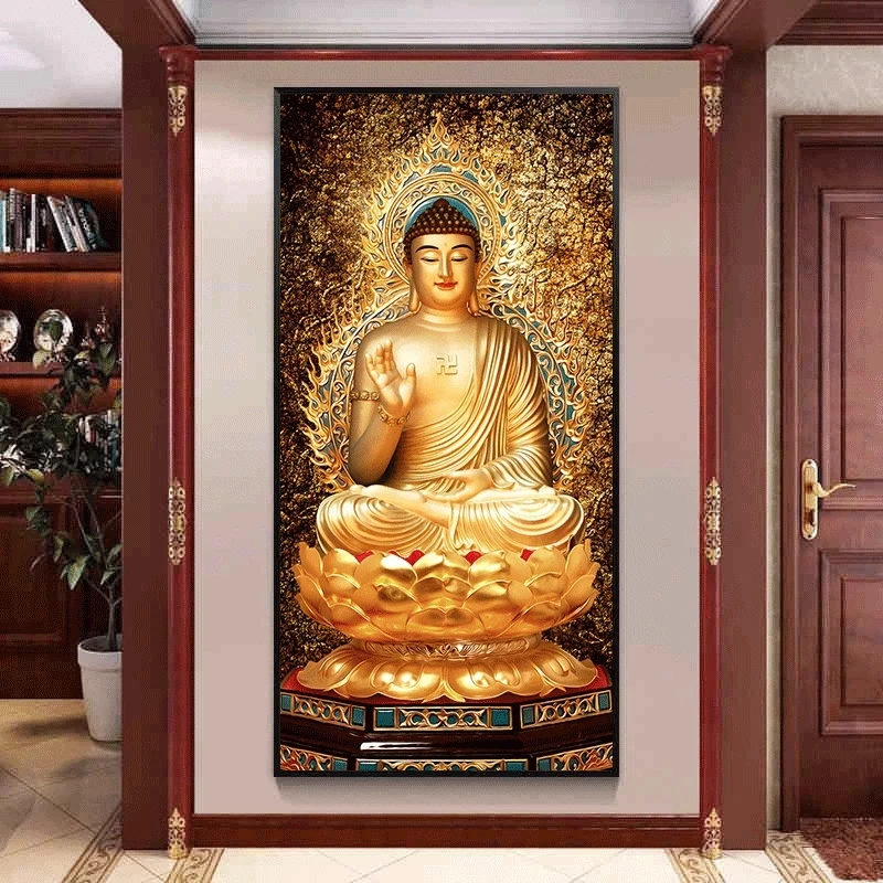 Golden Buddha Statue Canvas Painting Religion Buddhism Poster Prints Wall Art Pictures for Living Room Decoration Home Cuadros