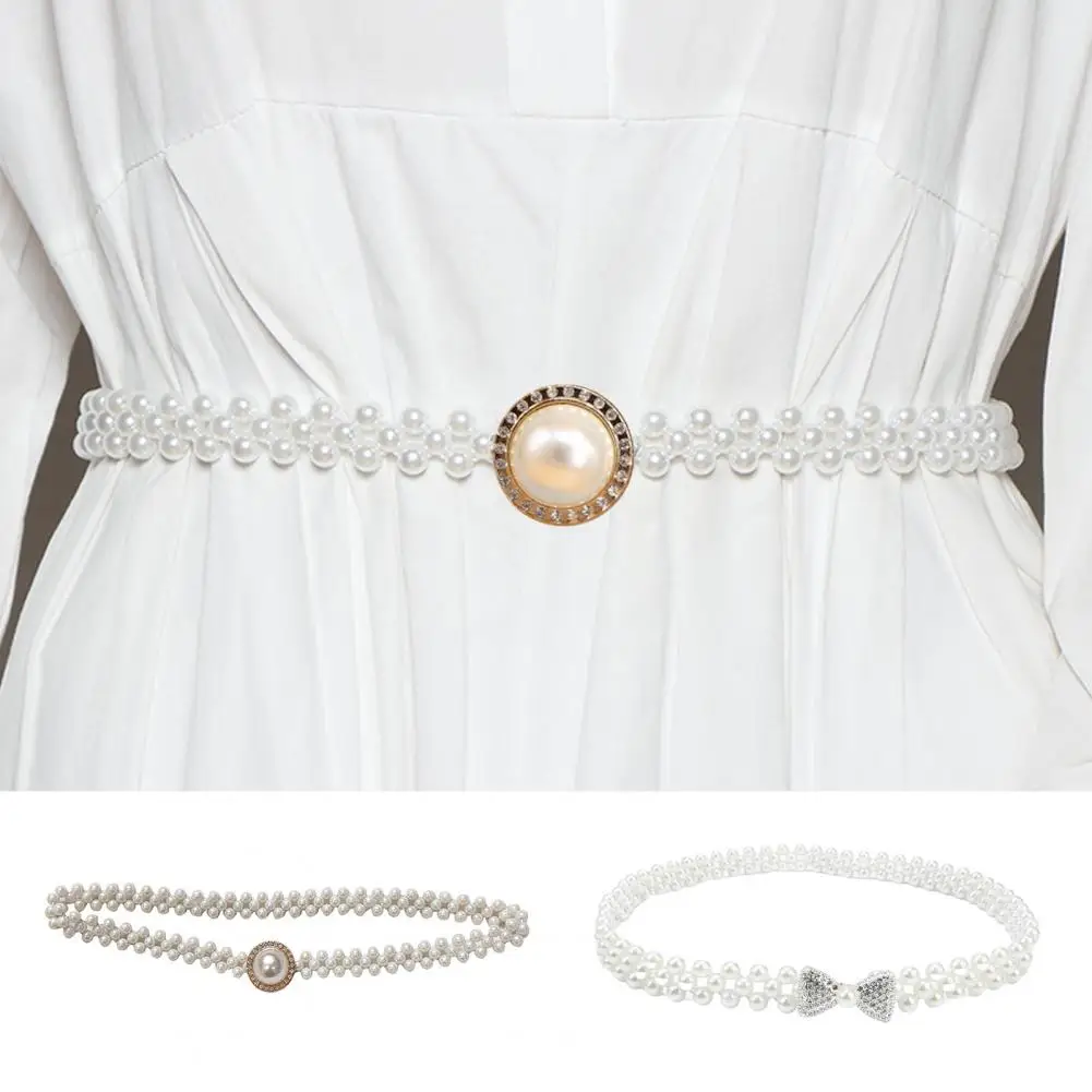 Elasticated Dress Shirt Belt Elegant Pearl Rhinestone Waist Chain for Women Fashion Bridal Belt for Wedding Dress Stylish