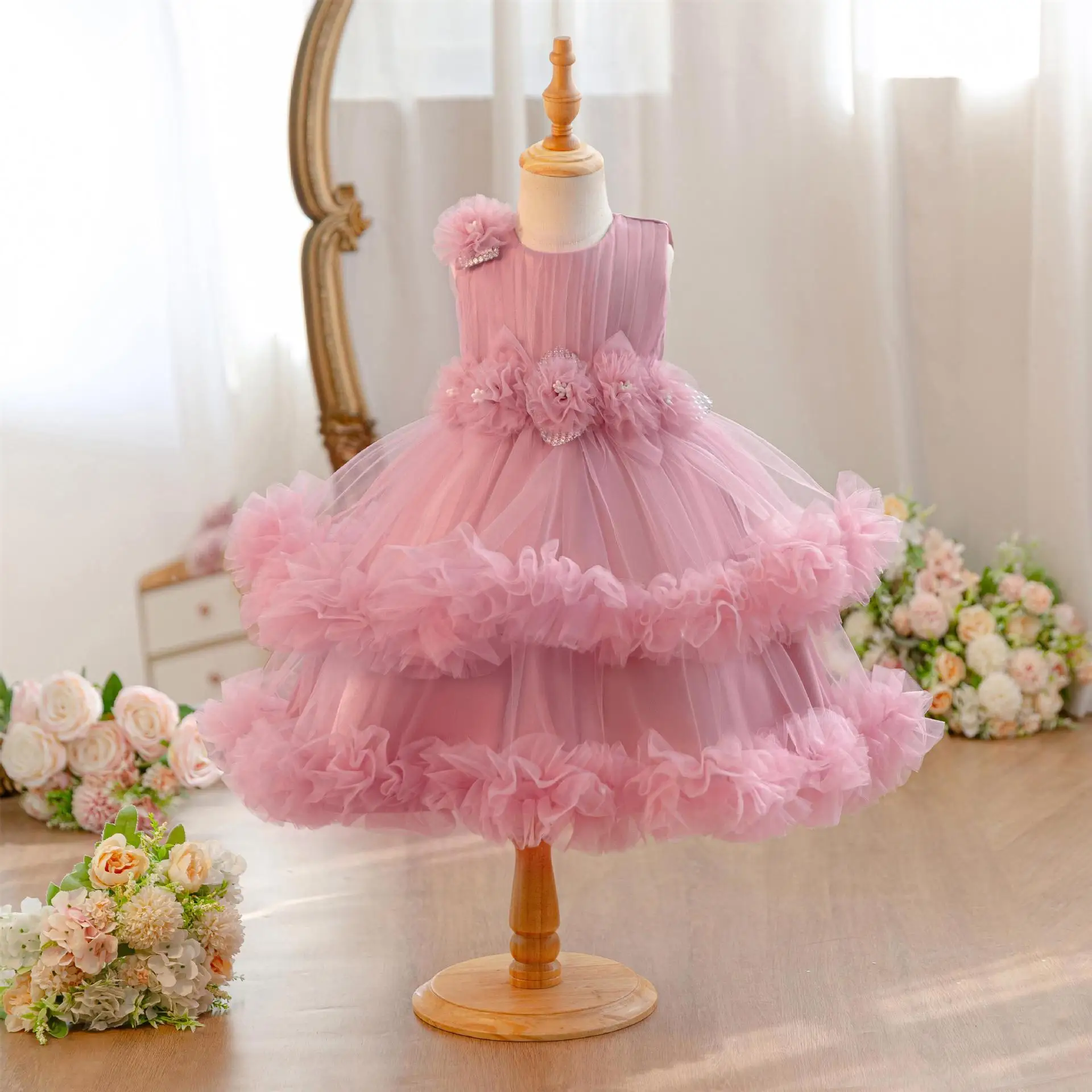 HETISO New Summer Kids Girls Formal Dress Appliques Children's Gift Birthday Party Princess Camisole Ball Gown 1-5 Years