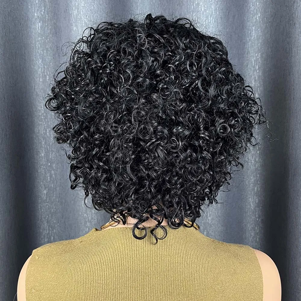 앞머리가 있는 짧은 인모 가발, 흑인 여성용 워터 웨이브 밥 가발, 레미 인모 기계 제작 곱슬머리 가발, 데일리용