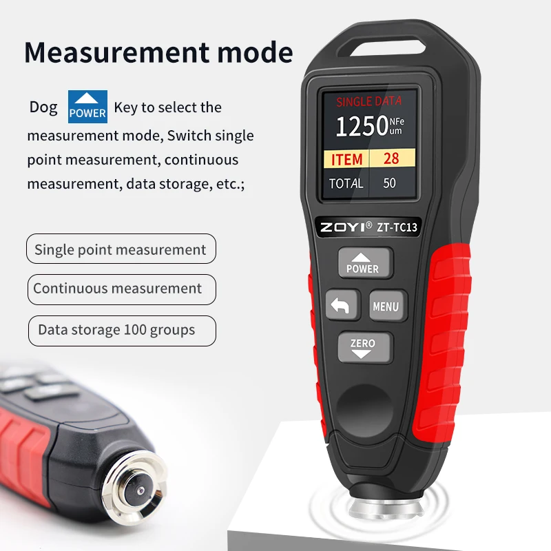 ZOYI ZT-TC13 Coating Thickness Gauge 0.1micron/0-1300 Car Paint Film Thickness Tester Measuring FE/NFE Russian Manual Paint Tool