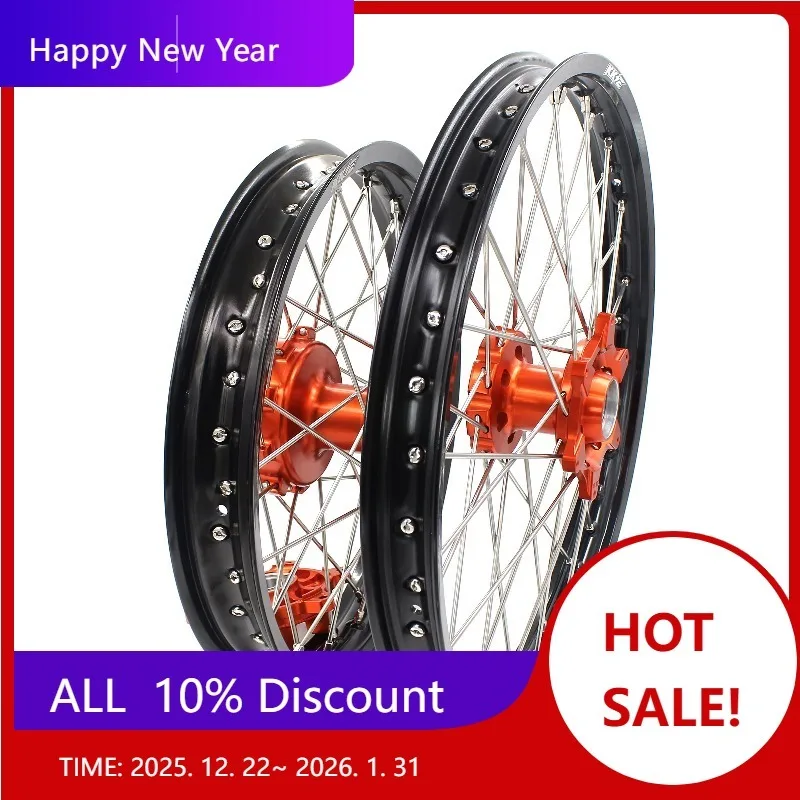 

【2025】 Комплект дисков с подушкой Enduro 21/18, совместимый с KTM EXC XCF SXF 125 250 450 530, алюминиевая анодированная оранжевая ступица