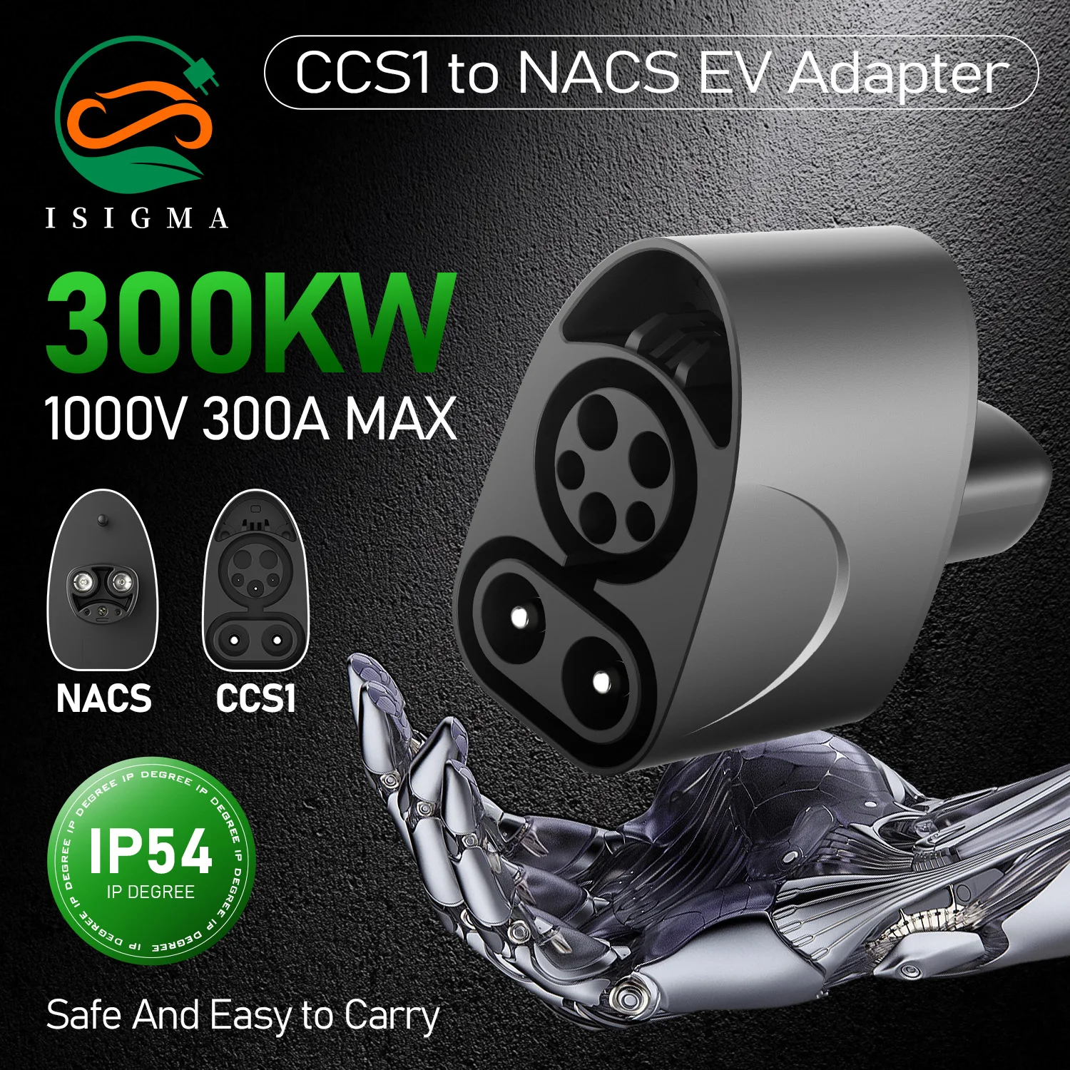 ISIGMA CCS1 to NACS 300A 300KW Max EV Charging Adapter Fast Charging Adaptor for Model Y/S/3/X Electric Vehicle Cars