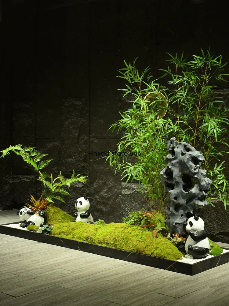 Simulation bamboo landscape tea room entrance partition rockery stone decoration combination