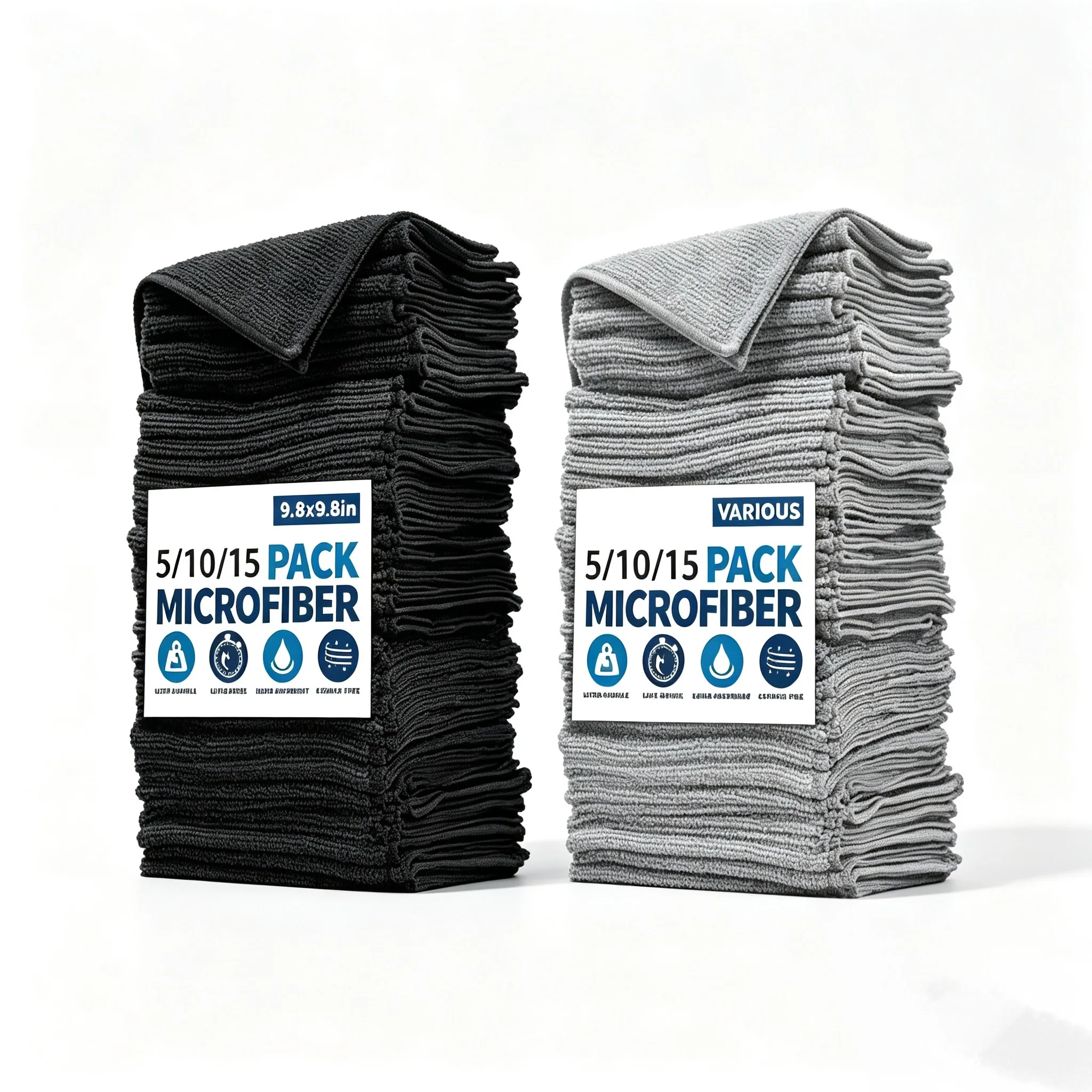 Black Microfiber Towel Multi-Scene High Water Absorption No Scratch Car Detailing Cloth Durable Kitchen Grease Cleaning Rag