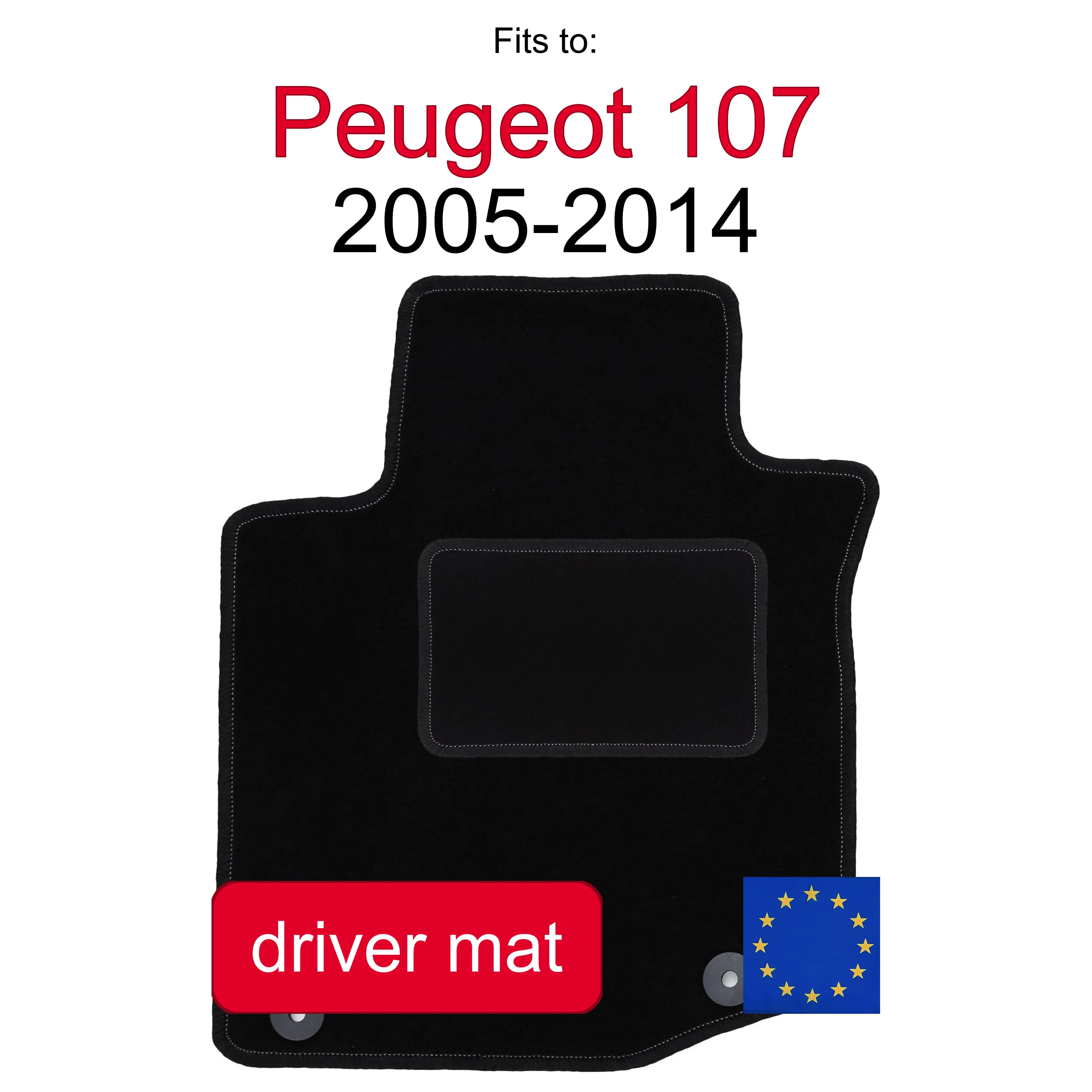 Velour tapijt voor bestuurderszijde voor Peugeot 107 hatchback (2005-2014) - Zwart, passend (1 stuk)