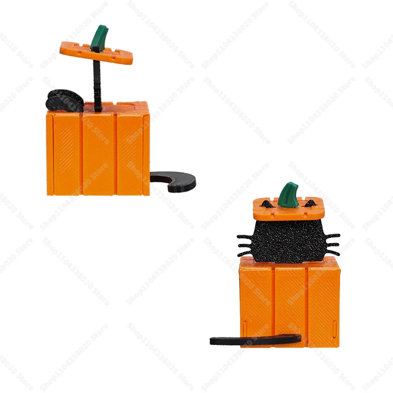 لغز القط اليقطين DIY للهالوين - لعبة تجميع ثلاثية الأبعاد مقاس 5 سم مع قطة سوداء وفانوس برتقالي، ديكور سطح المكتب 4 × 4 سم