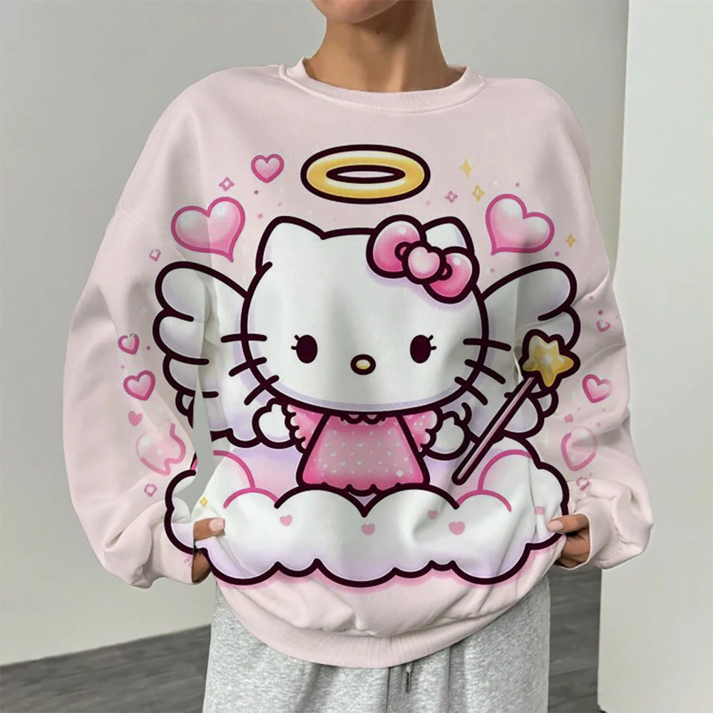 Streetwear Hoodies HELLO KITTY Printed Women Sweatshirt Autumn Winter Long Sleeve Harajuku Pullovers Hooded Sweater sudadera