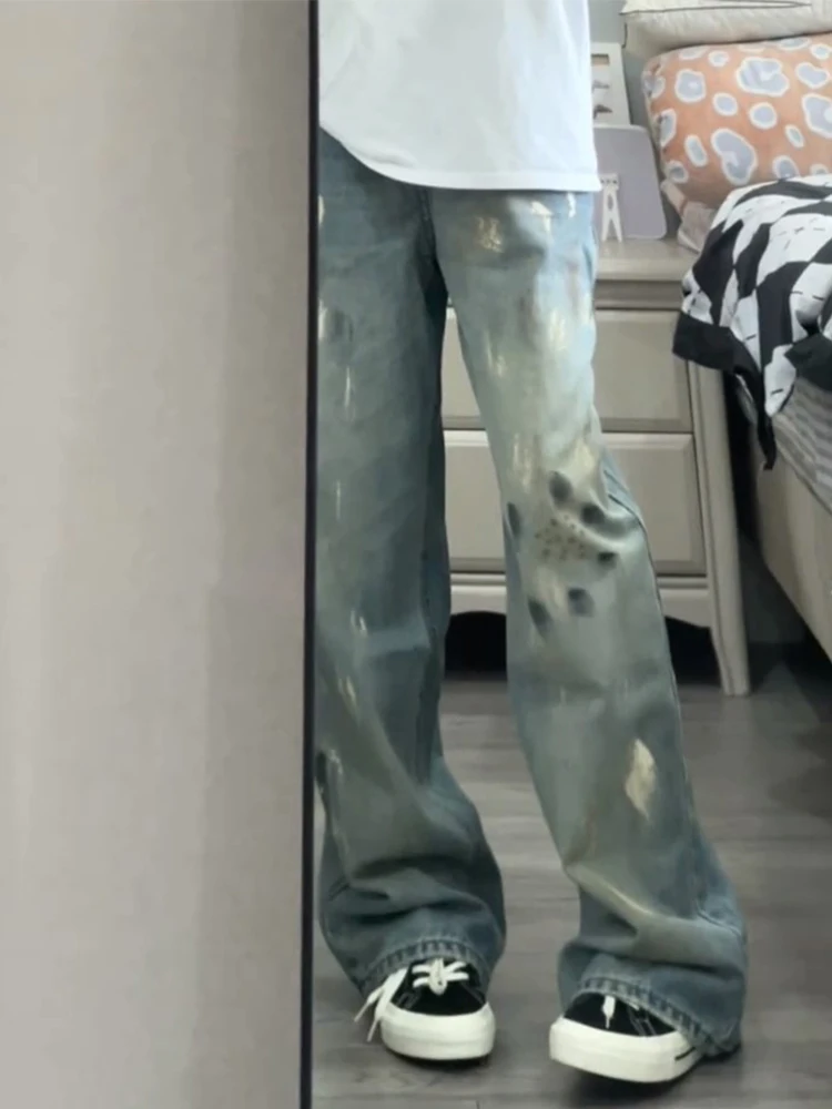 

American Retro fiti Men's Jeans Summer Thin High Street Vibe Pants Wasteland Sle Flared Long Trousers Straight Cut Loos...