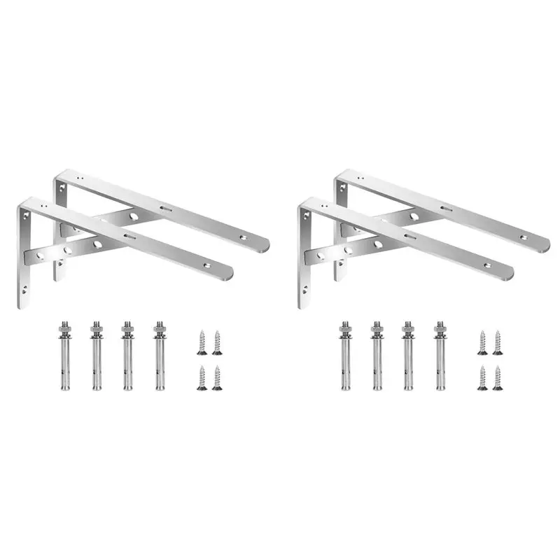 

ABJI-4 Pcs Wall Mounted Shelf Bracket 90 Degree Heavy Duty L Shelf Brackets Stainless Steel Support Joint(155X250mm)
