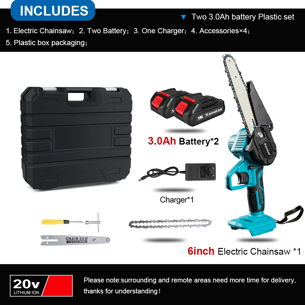 Kamolee Bürstenlose elektrische Kettensäge, 24 V, 4/6/8 Zoll, Mini-Kettensäge, Holzschneider, Beschneiden, Garten-Elektrowerkzeug, anwendbar auf 18 V 21 V Batterie