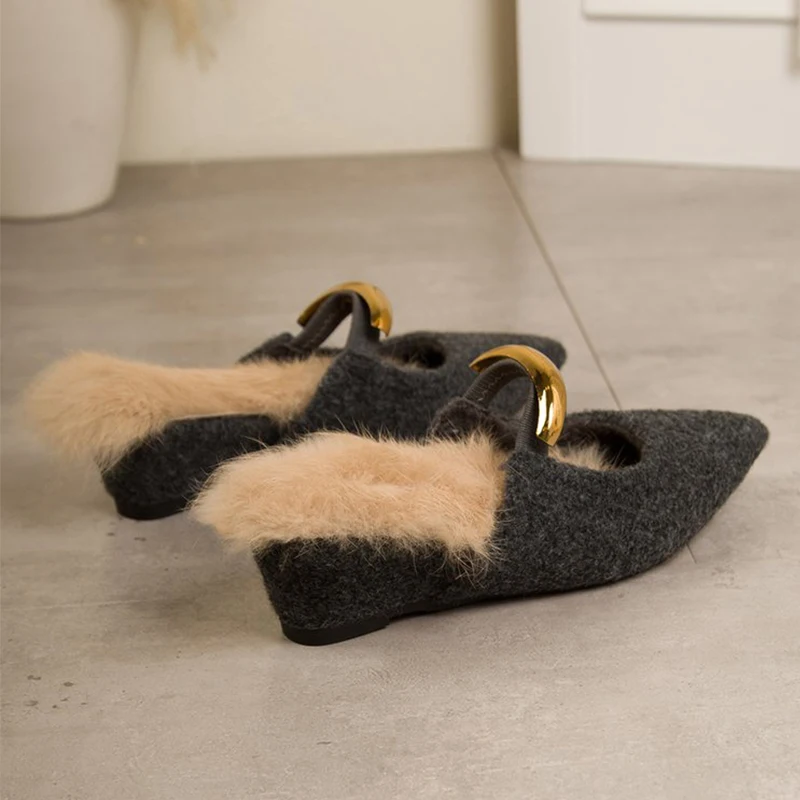 النساء أشار تو رقيق النعال الشقق البغال أحذية مصمم Slingback أحذية 2025 الشتاء مثير الوجه يتخبط قصيرة أفخم Zapatos #3