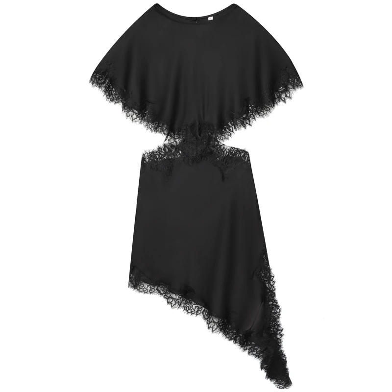 HXAO 2025 Vrouwen Kant Asymmetrische Jurk Sexy Mini Satijn Batwing Mouw Jurk Luxe vrouwen Elegante Feestjurk Hol vestido