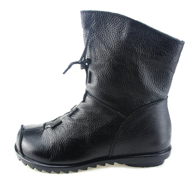 SNURULAN Women Shoes Vintage Style Genuine Leather Women Boots Flat Booties Soft Women\'s Shoes Ankle Boots hidden heel